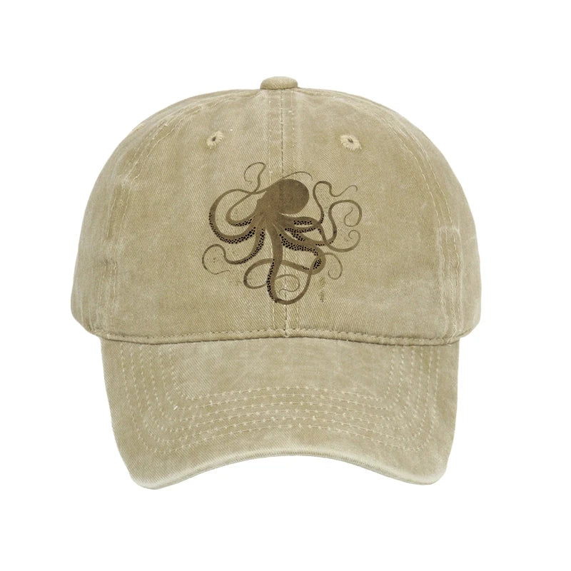Octopus Japanese Gold Print Tattoo Washed Cap
