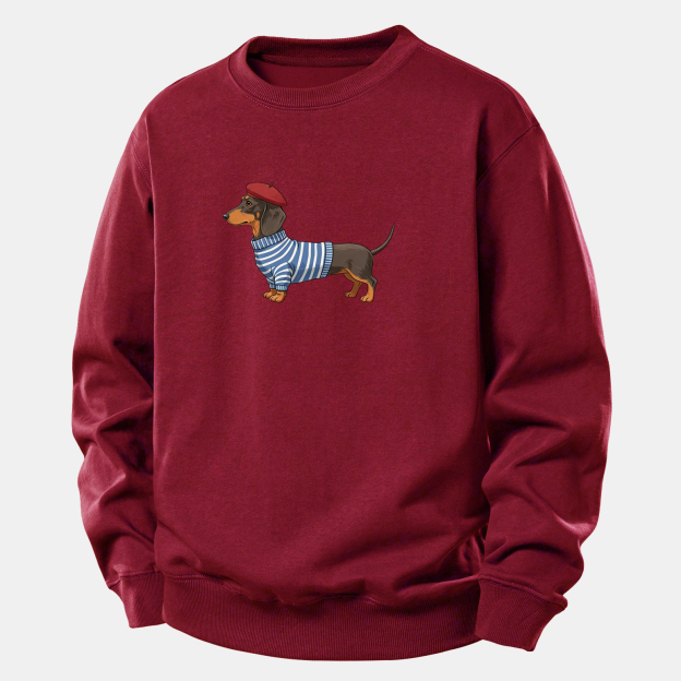 Dachshund Wearing Striped Sweater Print Relax Fit Sweatshirt