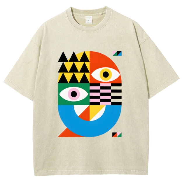 Unisex Bauhaus Art Eye Printed Washed Tee