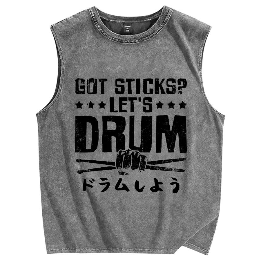 Let's Drum Vintage Distressed Washed Tank Top