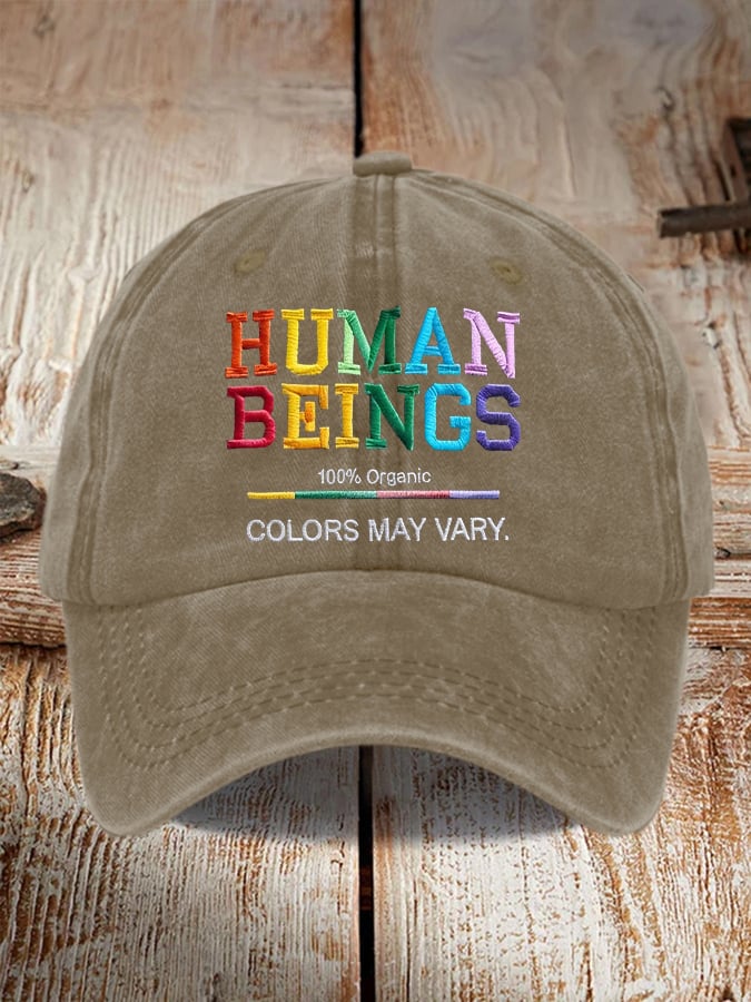 Retro Human Beings 100% Organic Colors May Vary Human Rights Equality Pride Print Baseball Cap