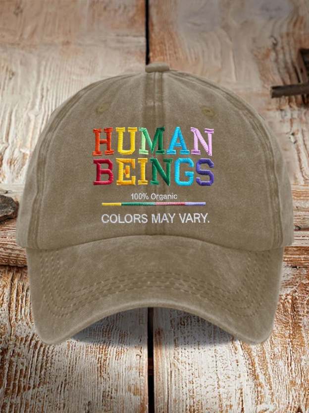 Retro Human Beings 100% Organic Colors May Vary Human Rights Equality Pride Print Baseball Cap