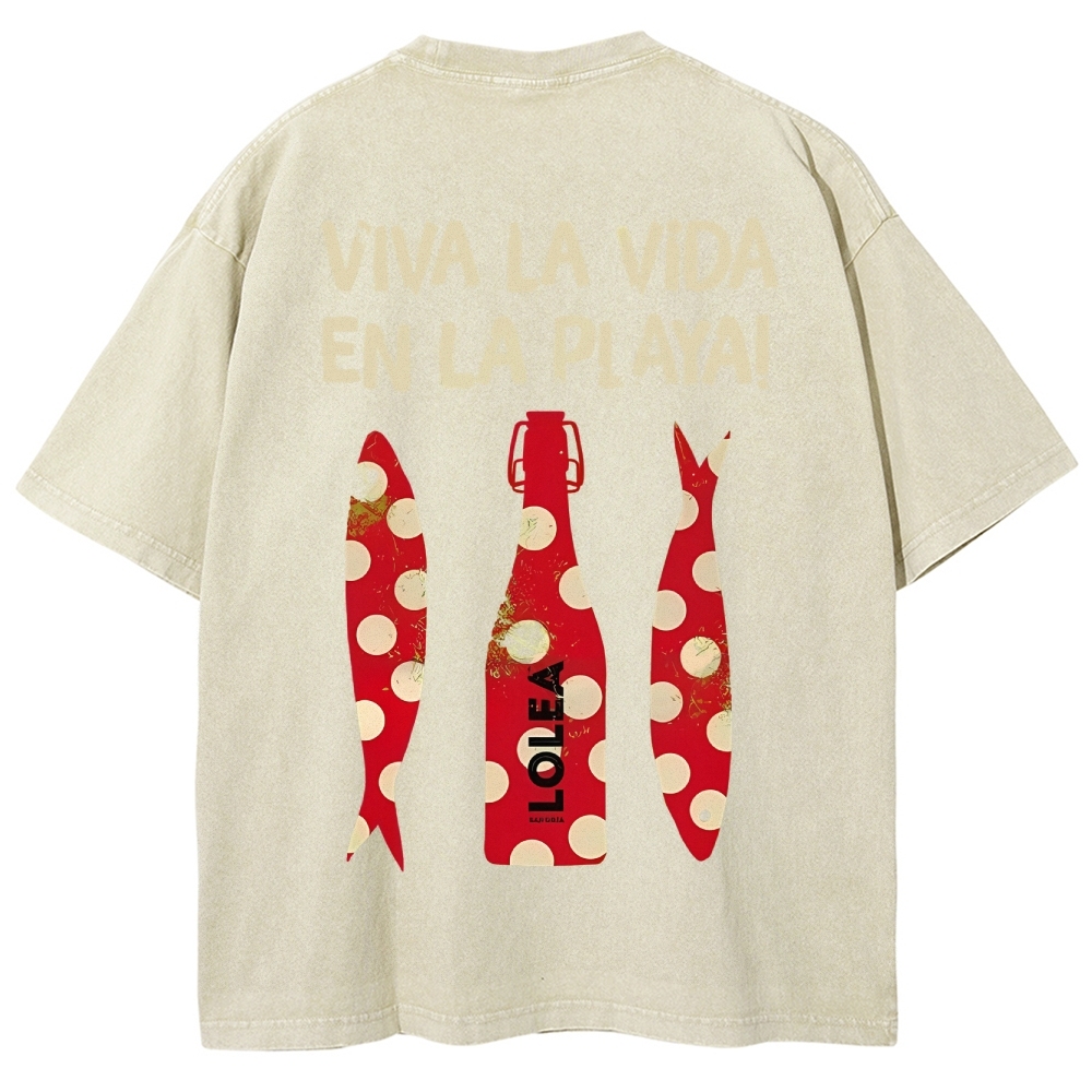 Polka Dot Fish Washed Vintage Short Sleeves T-Shirt