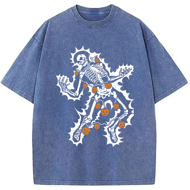 Electrocuted Skeleton Halloween Washed T-Shirt