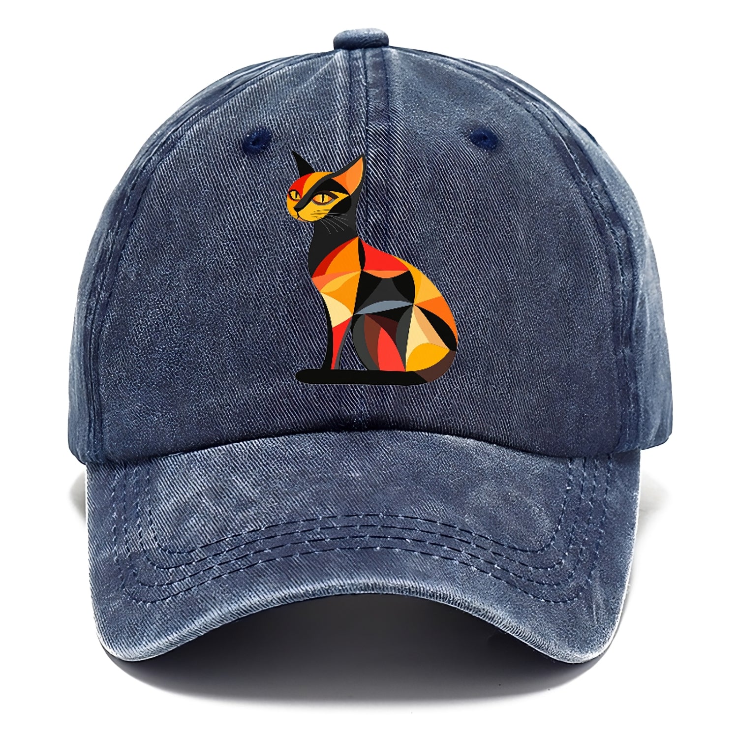 Geometric Cat In Thought Washed Cap