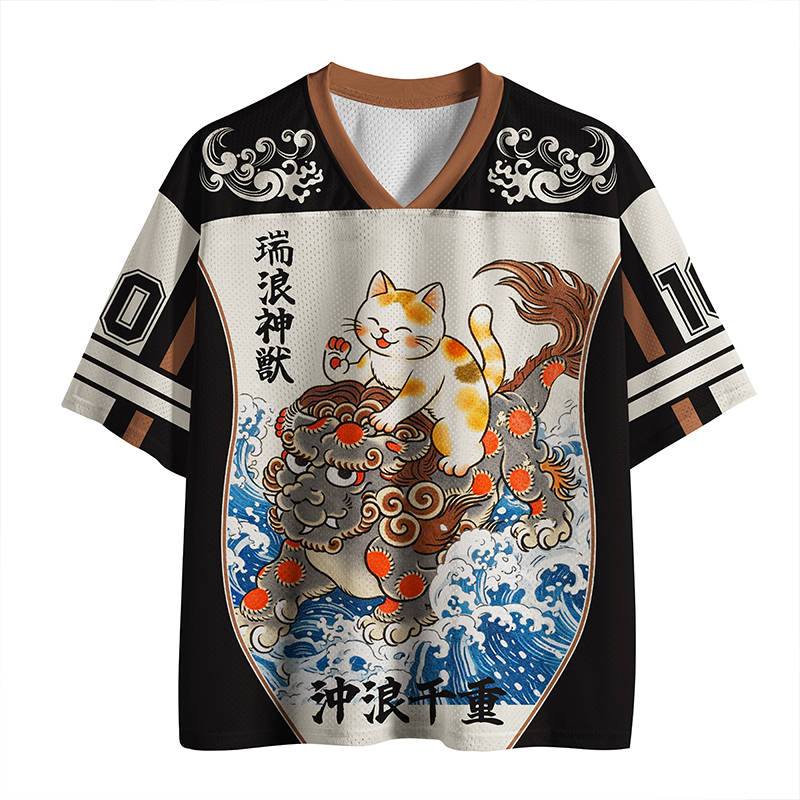 Raging Wave Auspicious Beast Printed Jersey Shirts