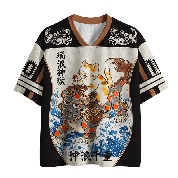 Raging Wave Auspicious Beast Printed Jersey Shirts