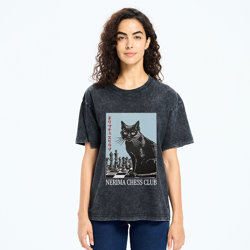 Unisex Chess And Cat Washed T-Shirt