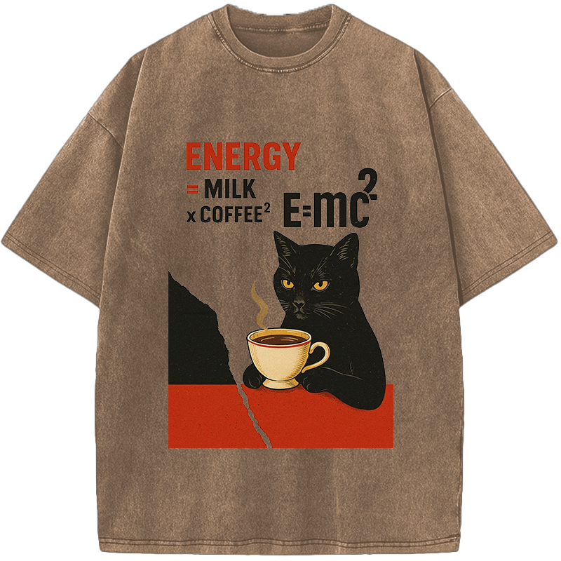 Unisex Cat Coffee Energy Formula Vintage Washed T-Shirt