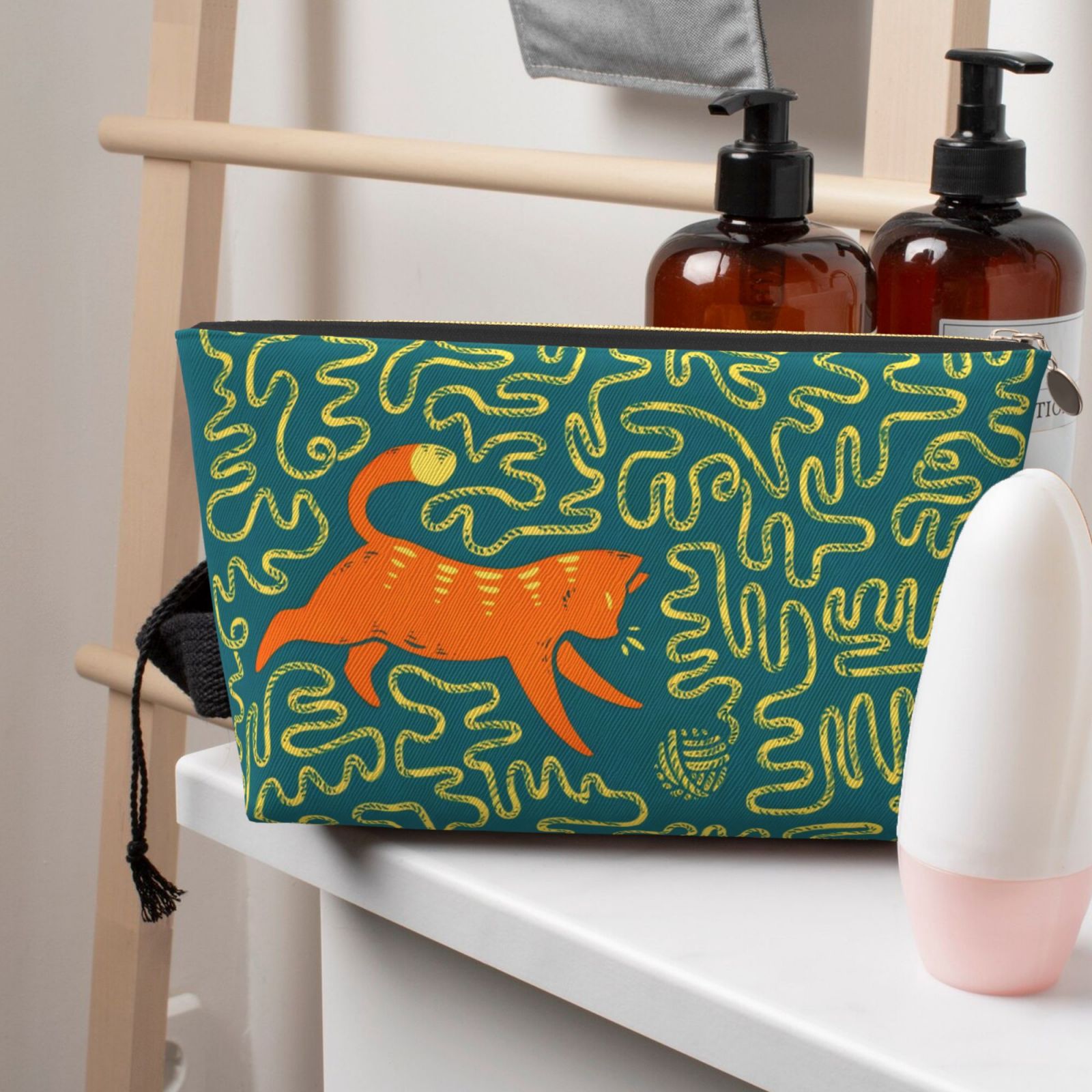 Orange Cat Yarn Play Printed Makeup Bag