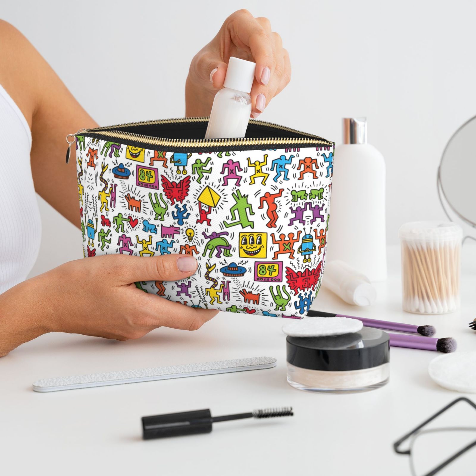 Keith Haring Dancing Printed Makeup Bag