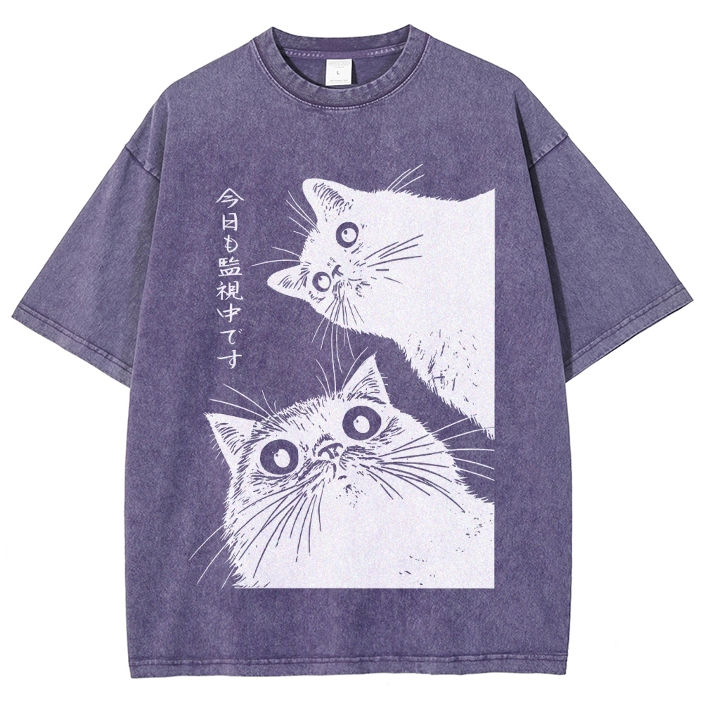 The Cat is Watching Today Washed T-Shirt