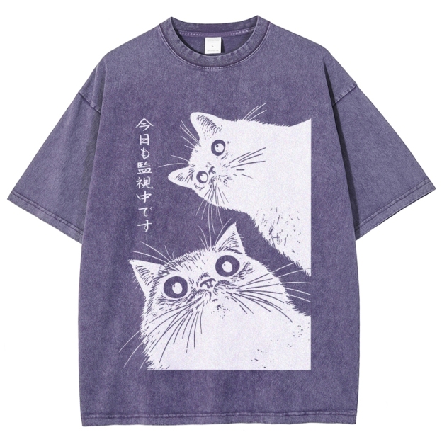 The Cat is Watching Today Washed T-Shirt