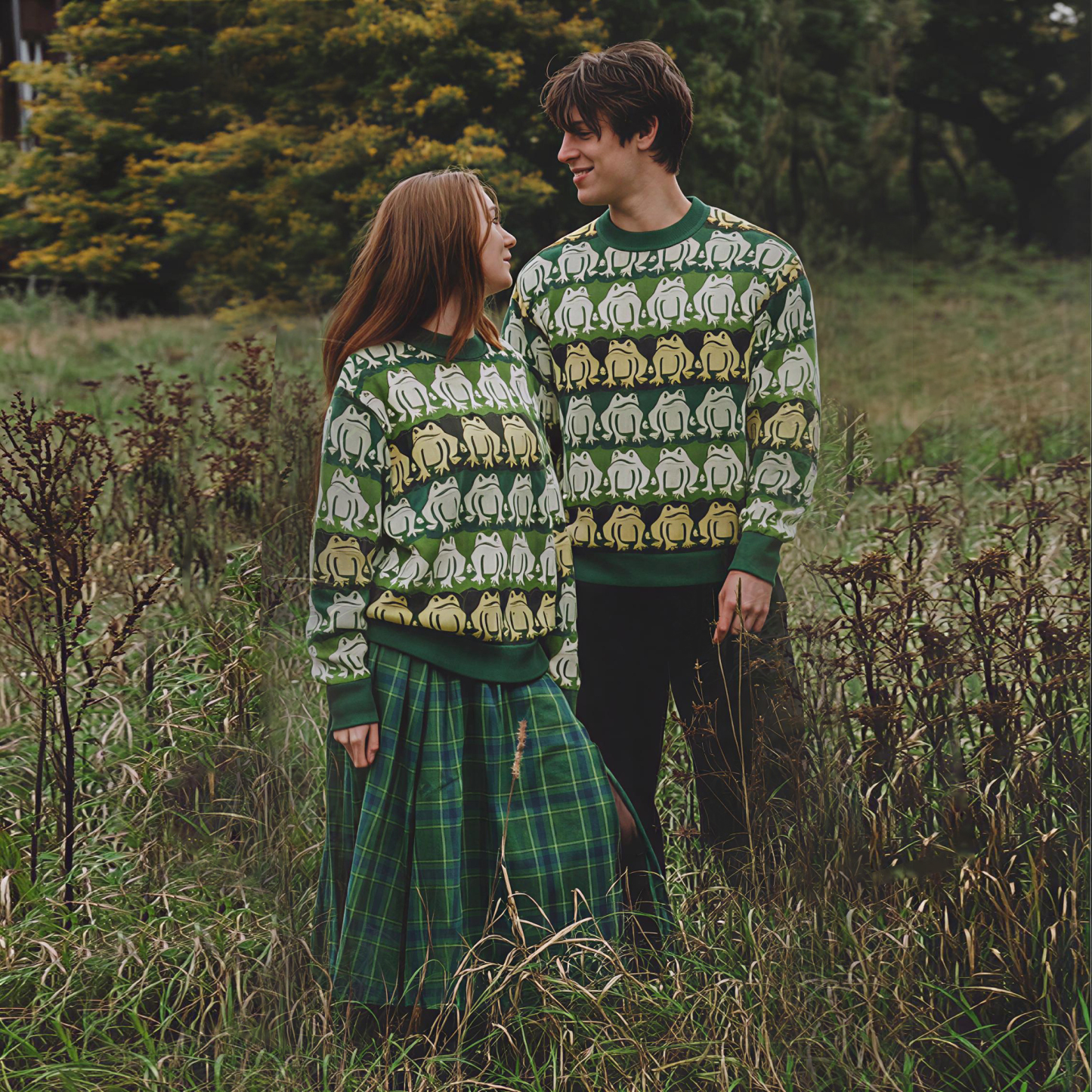 Funny Frog Print Casual Crew Neck Sweater