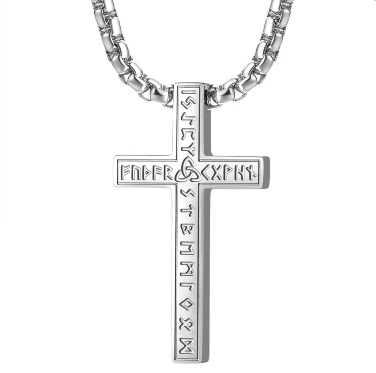 Geometric Stainless Steel Cross Rune Necklace