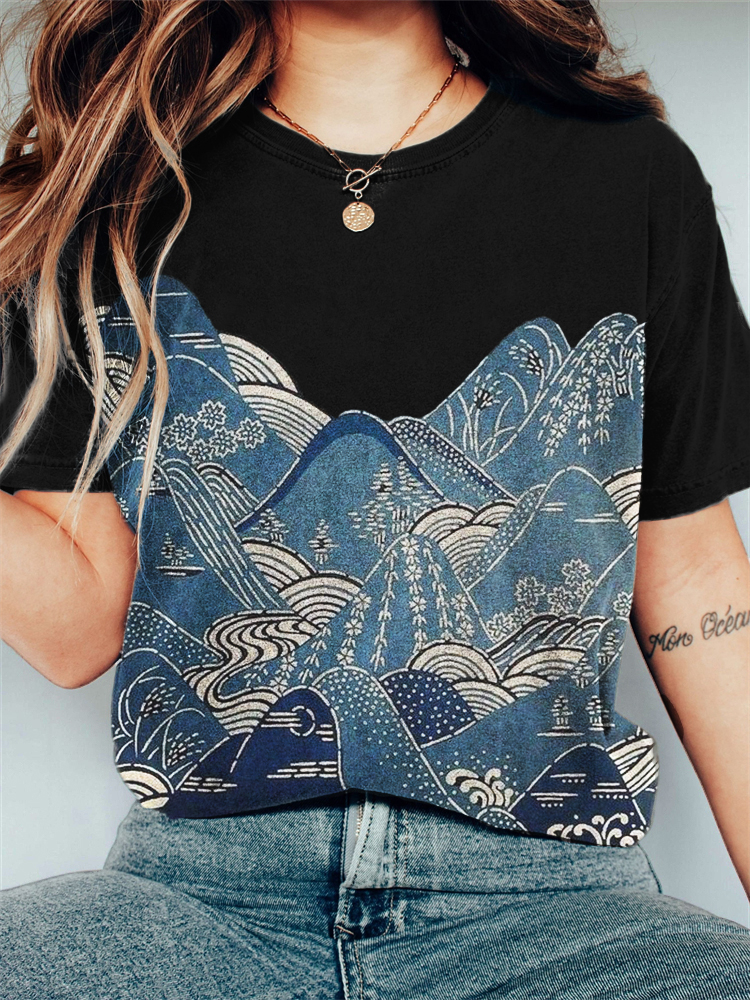 Mountains & Waves Landscape Japanese Art Vintage T Shirt