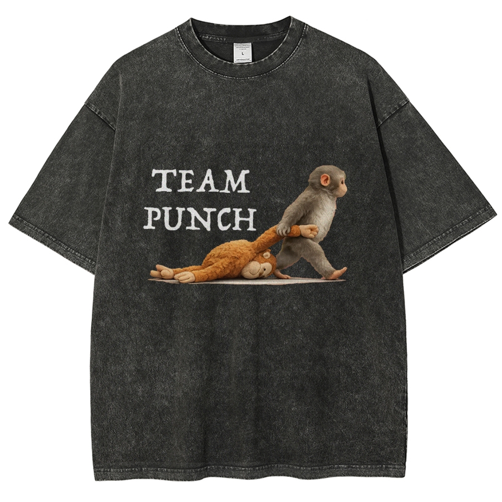 Unisex Team Punch Printed Washed Folded T-shirt