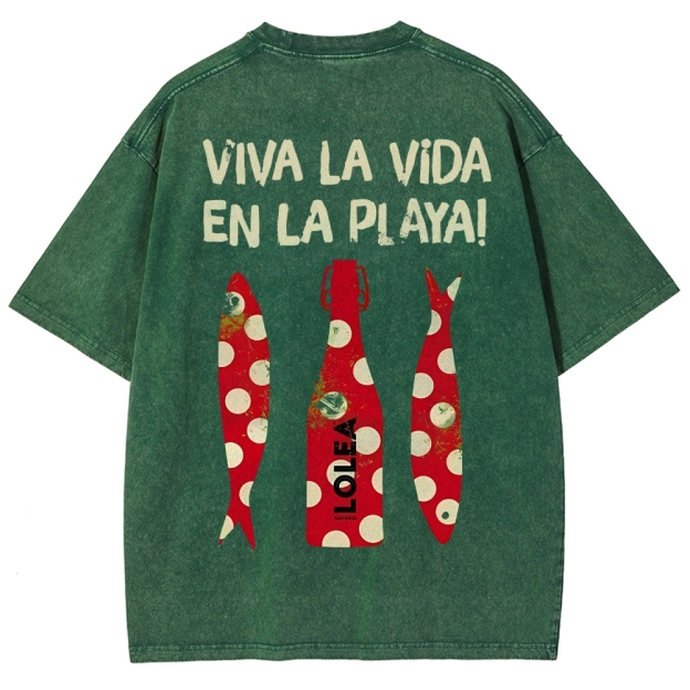 Polka Dot Fish Washed Vintage Short Sleeves T-Shirt