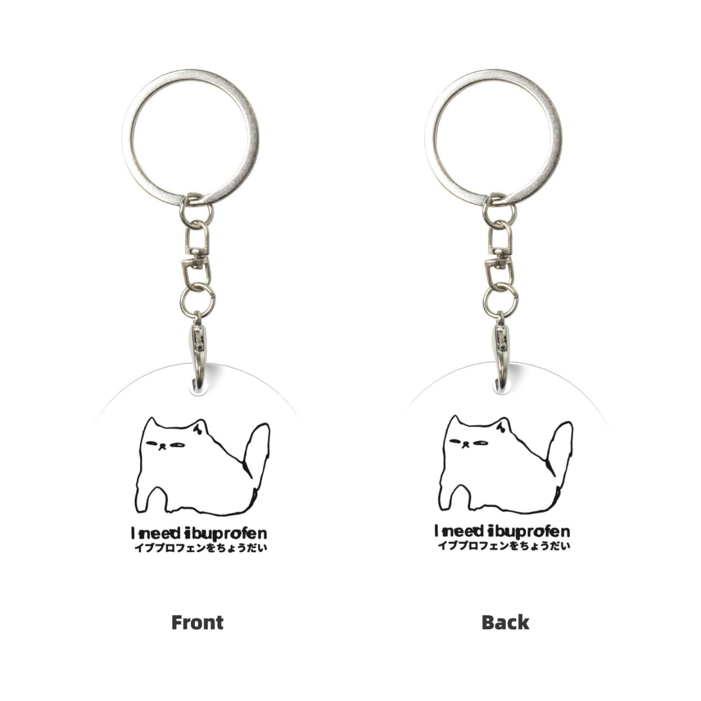 cat Round Metal Keychain