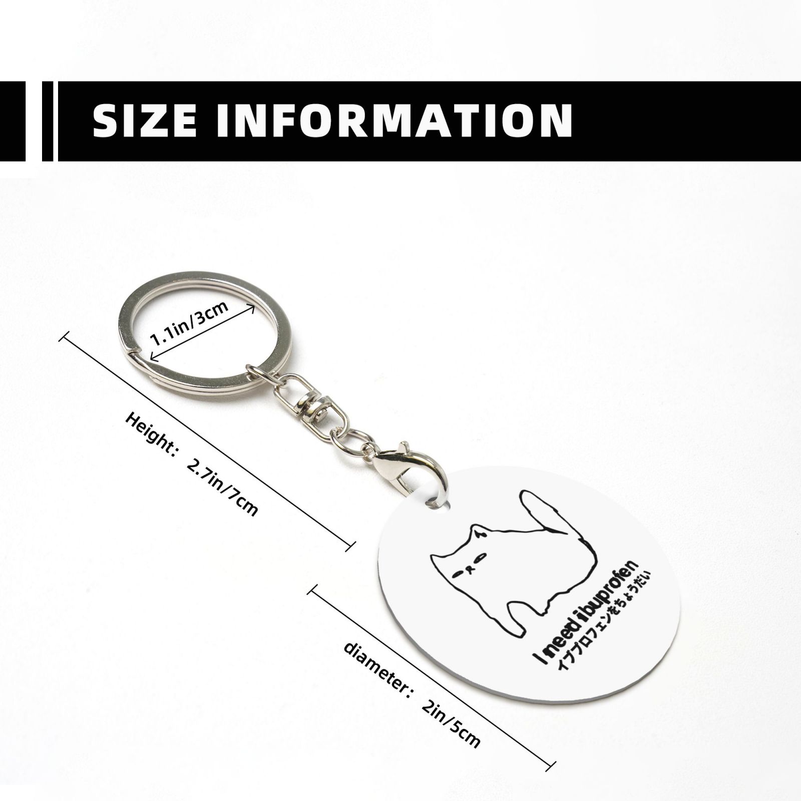 cat Round Metal Keychain