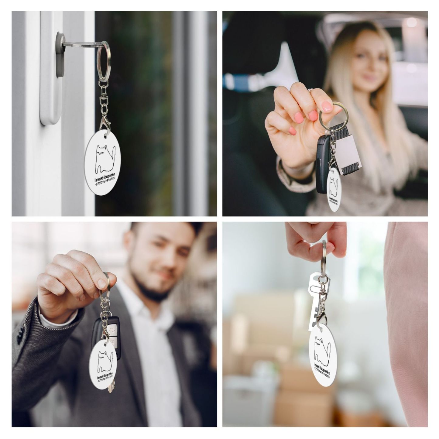 cat Round Metal Keychain