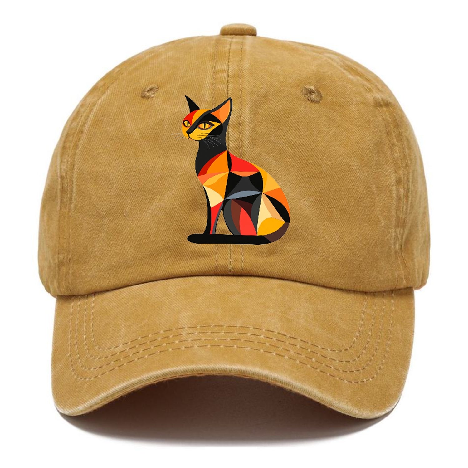 Geometric Cat In Thought Washed Cap
