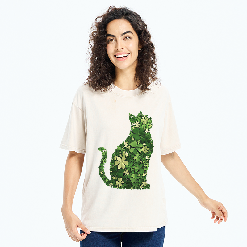 Unisex Clover Cat Washed T-Shirt