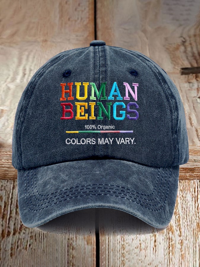 Retro Human Beings 100% Organic Colors May Vary Human Rights Equality Pride Print Baseball Cap