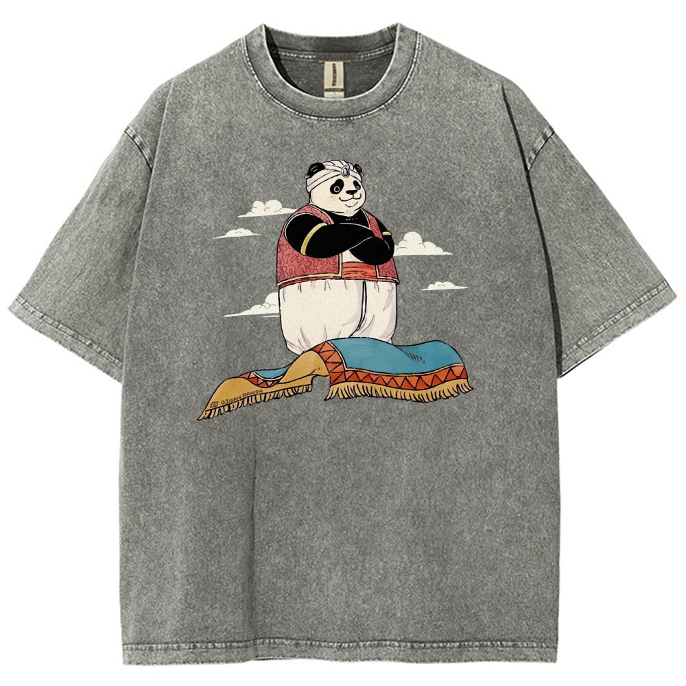 Arab Panda Pattern Washed Vintage Short Sleeves T-Shirt