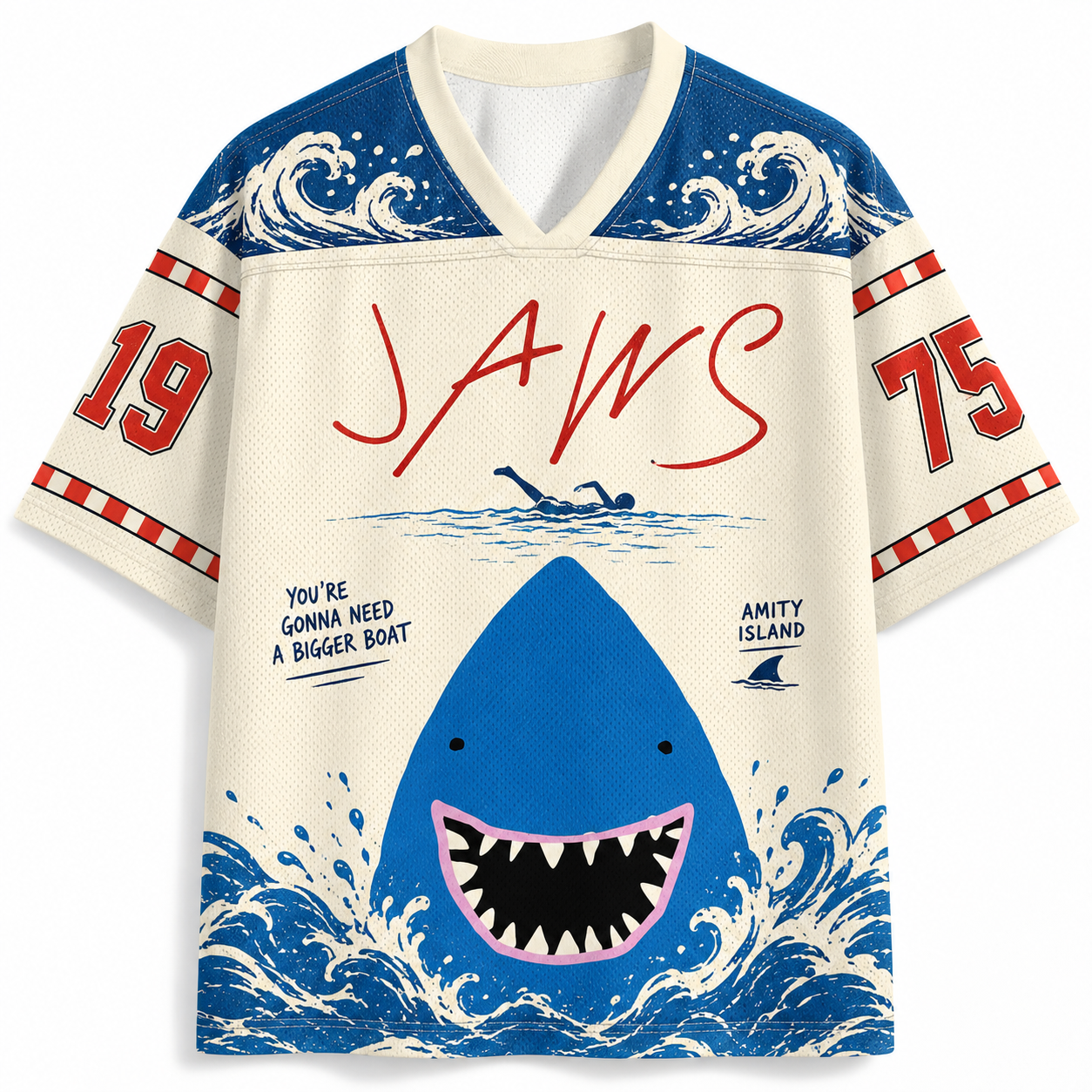 Jaws Style Retro Shark Graphic Jersey Shirts