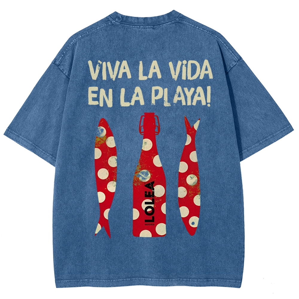 Polka Dot Fish Washed Vintage Short Sleeves T-Shirt