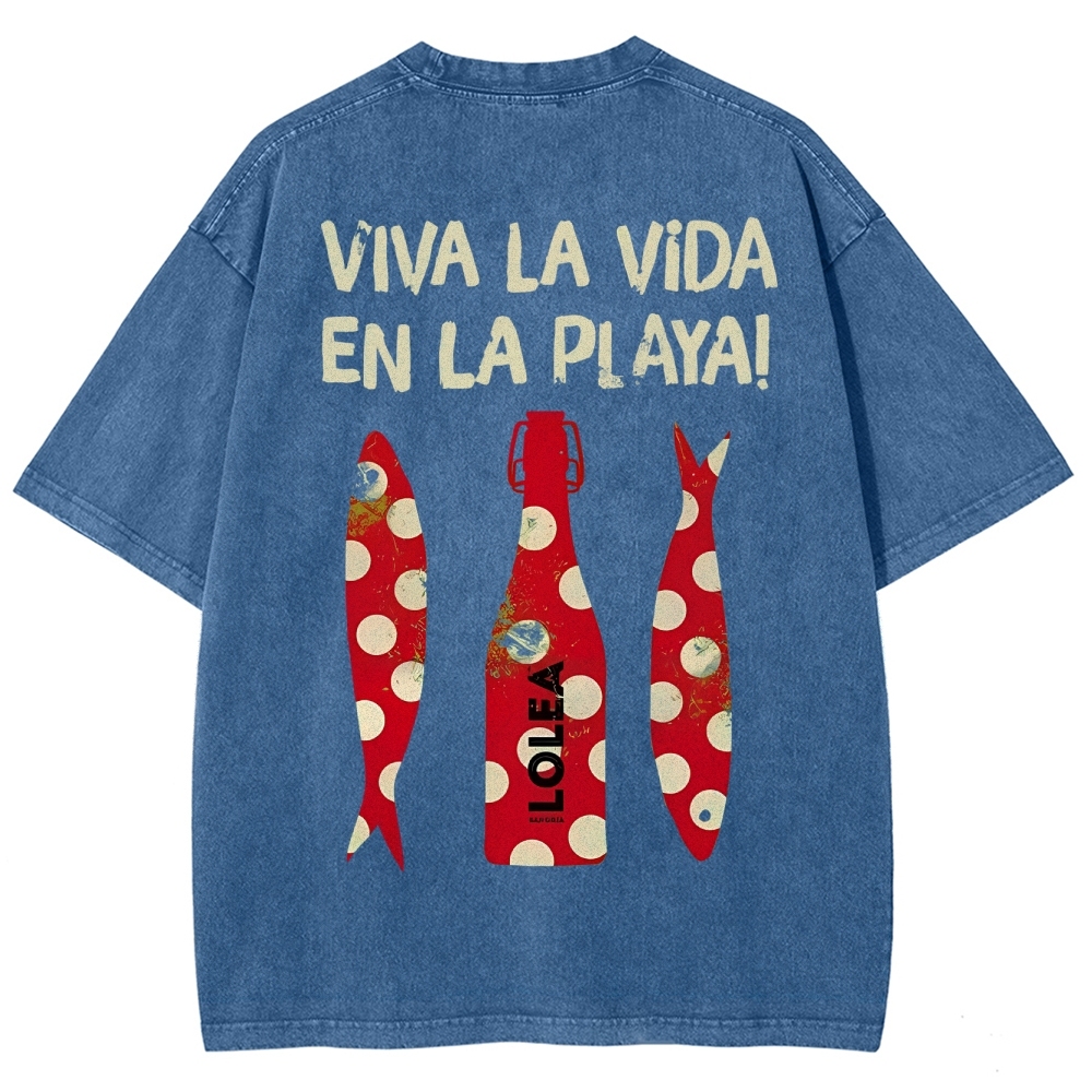 Polka Dot Fish Washed Vintage Short Sleeves T-Shirt