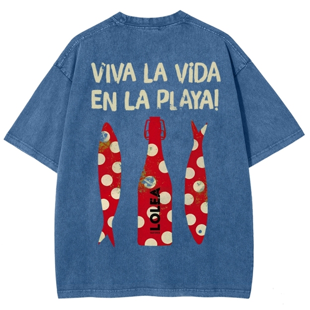 Polka Dot Fish Washed Vintage Short Sleeves T-Shirt