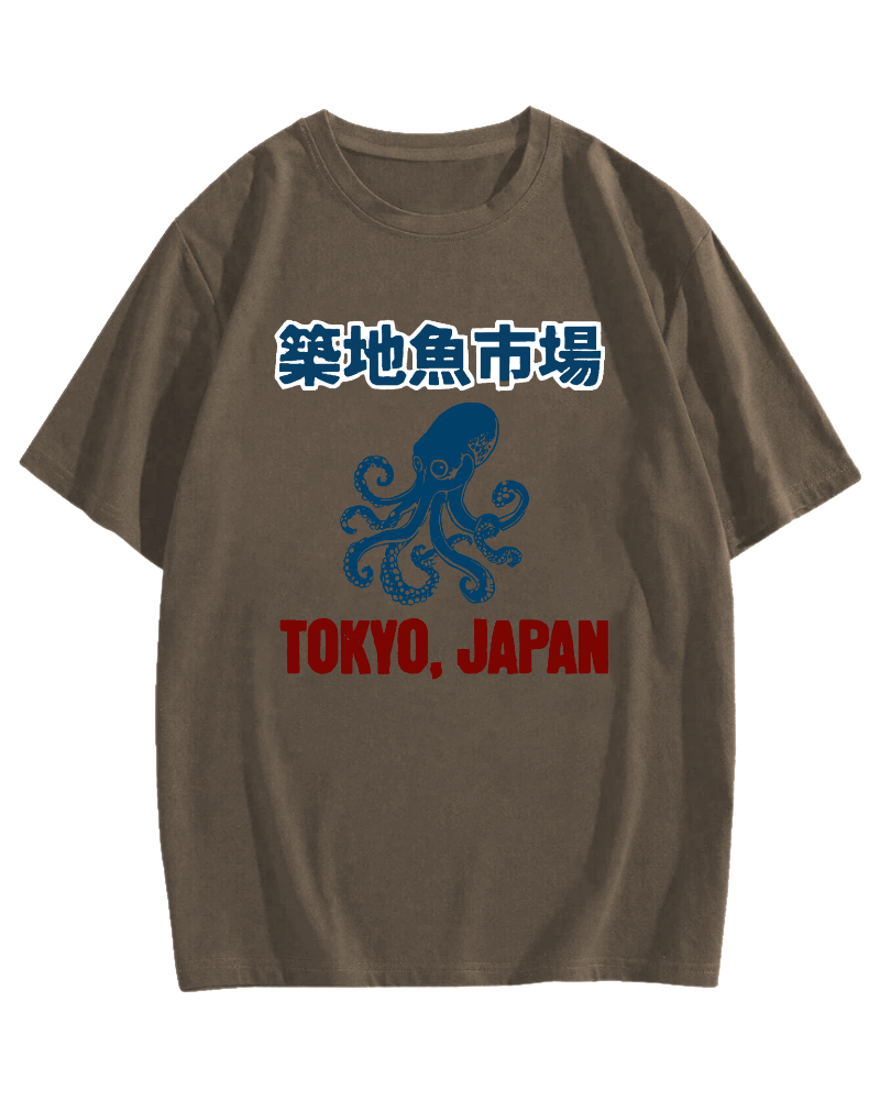 Tsukiji Fish Market Octopus Cotton casual T-shirt