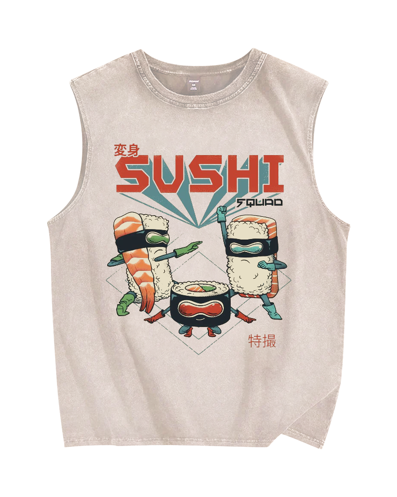 Masked Sushi Vintage Distressed Washed Tank Top