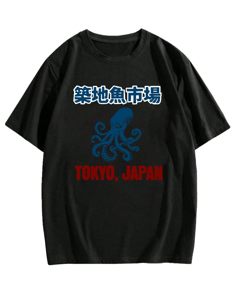 Tsukiji Fish Market Octopus Cotton casual T-shirt