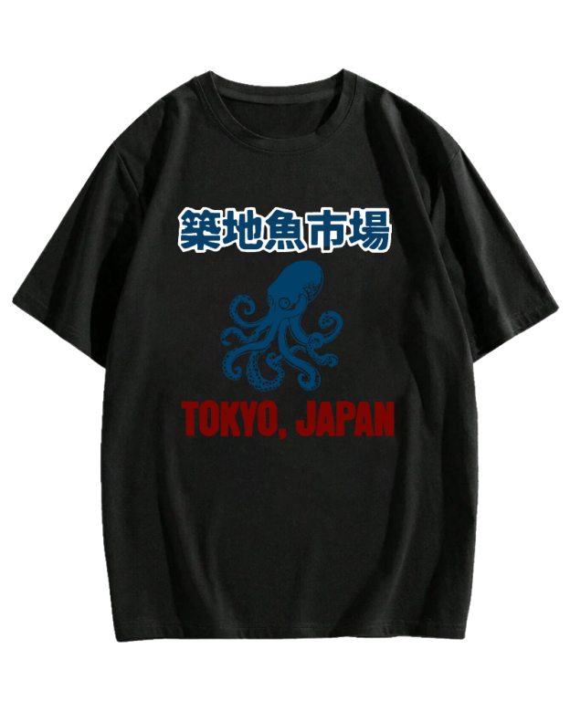 Tsukiji Fish Market Octopus Cotton casual T-shirt