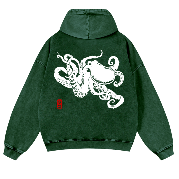 Octopus Vintage Washed Cotton Back Art Hoodie