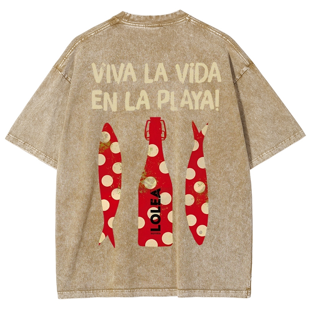 Polka Dot Fish Washed Vintage Short Sleeves T-Shirt