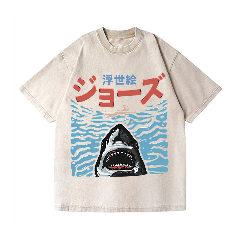 Ukiyoe Jaws Shark Vintage Wash Japanese Design T-Shirt