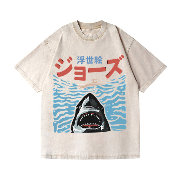 Ukiyoe Jaws Shark Vintage Wash Japanese Design T-Shirt