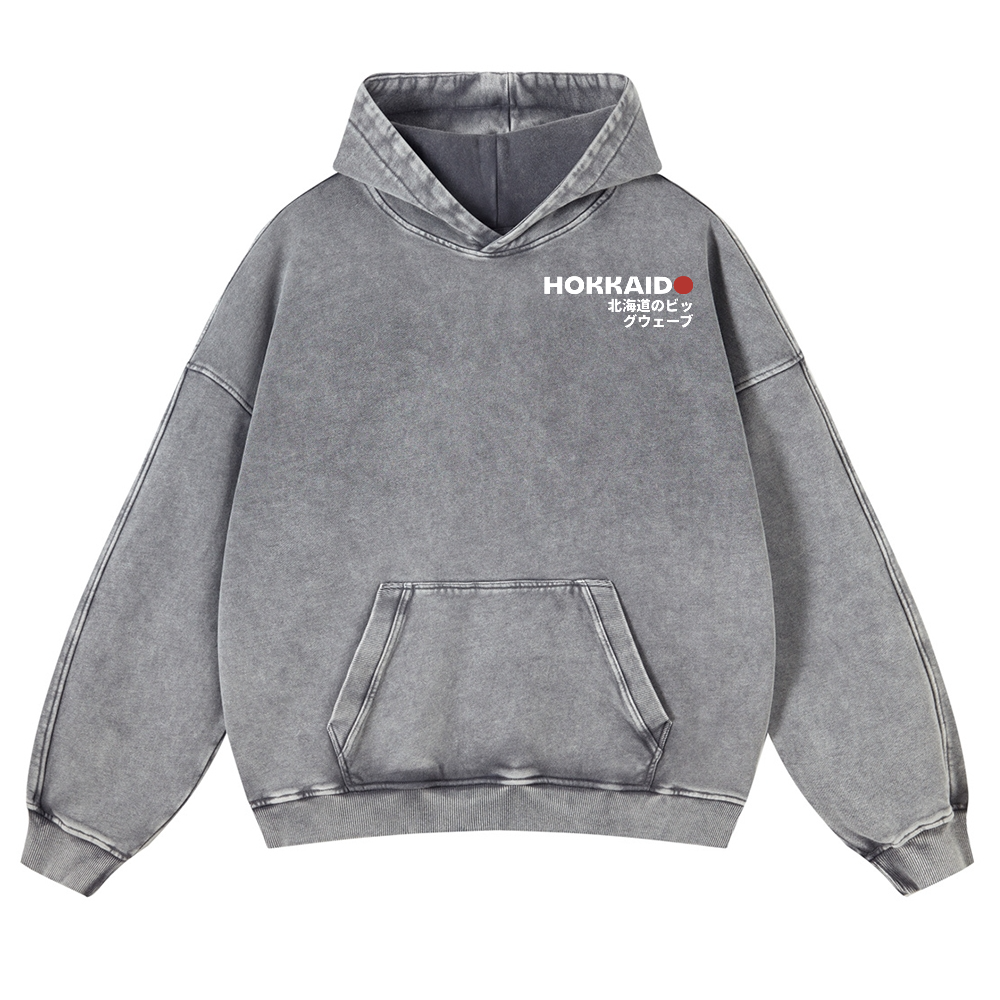 Hokkaido Wave Ukiyoe Vintage Washed Cotton Back Art Hoodie