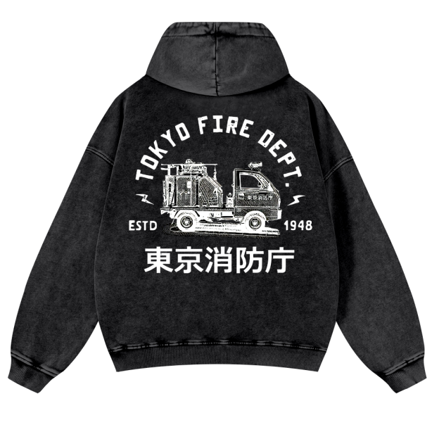 Tokyo Fire Dept Vintage Washed Cotton Back Art Hoodie