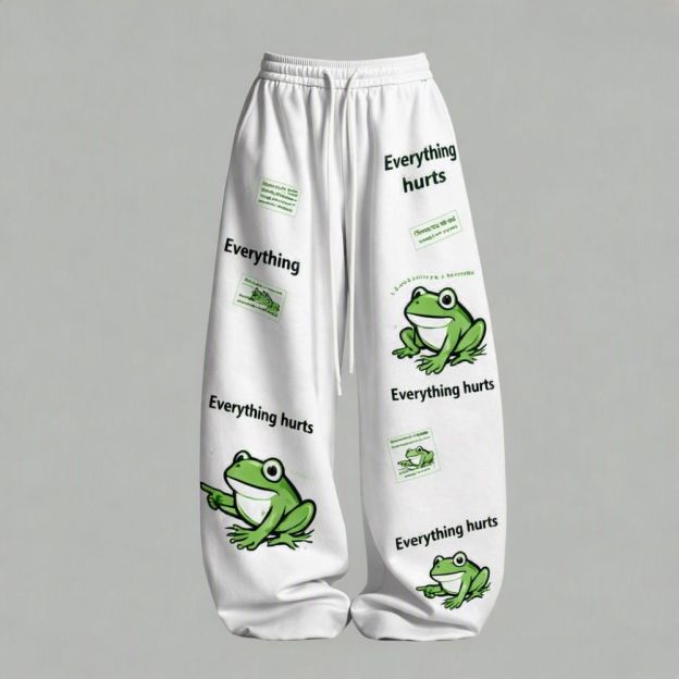 Meme Funny Frog Print Top & Elasticated Trousers Two-Piece Set