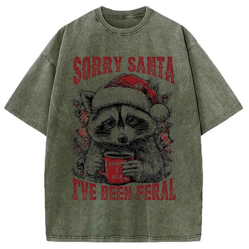 Sorry Santa I've Been Feral Washed T-Shirt
