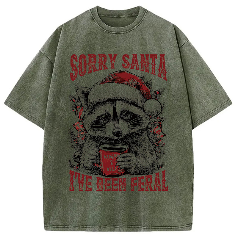 Sorry Santa I've Been Feral Washed T-Shirt