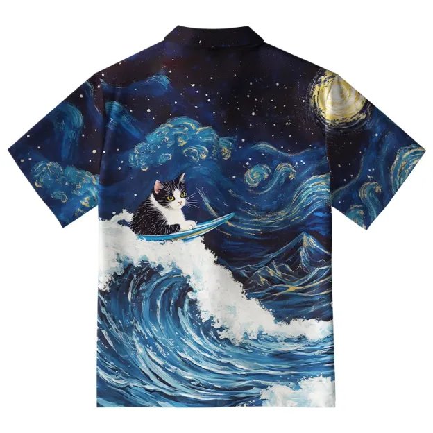  The Great Wave Off Cat Button-up Shirt