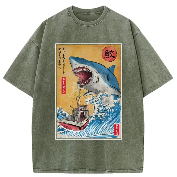 Ukiyoe Shark Japan Washed T-Shirt