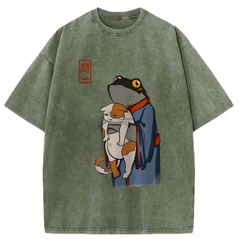 The Frog Holds The Cat Washed T-Shirt