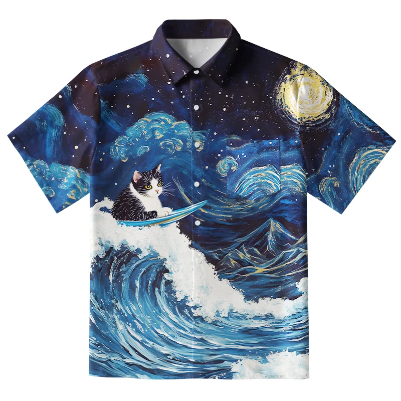  The Great Wave Off Cat Button-up Shirt